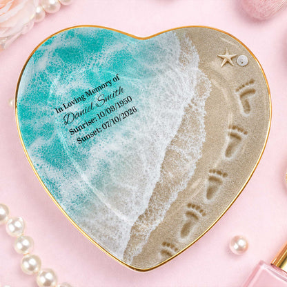 In Loving Memory Custom Jewelry Dish - Personalized Beach Ocean Heart Ring Holder Memorial Keepsake Gift for Family