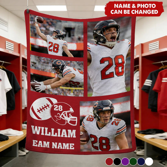 Every Game, Every Cheer, Forever Proud – Personalized Football Photo Blanket, Custom Team & Jersey Keepsake