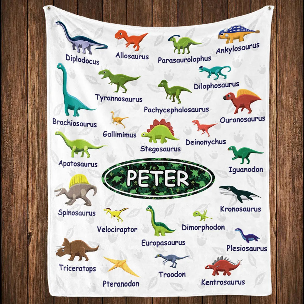Personalized Dinosaur Chart Blanket - Custom Birthday Gift for Kids