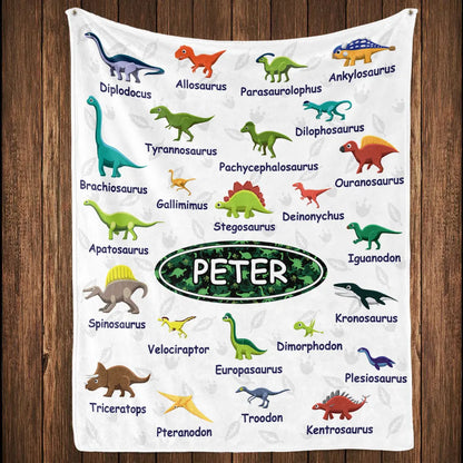 Personalized Dinosaur Chart Blanket - Custom Birthday Gift for Kids