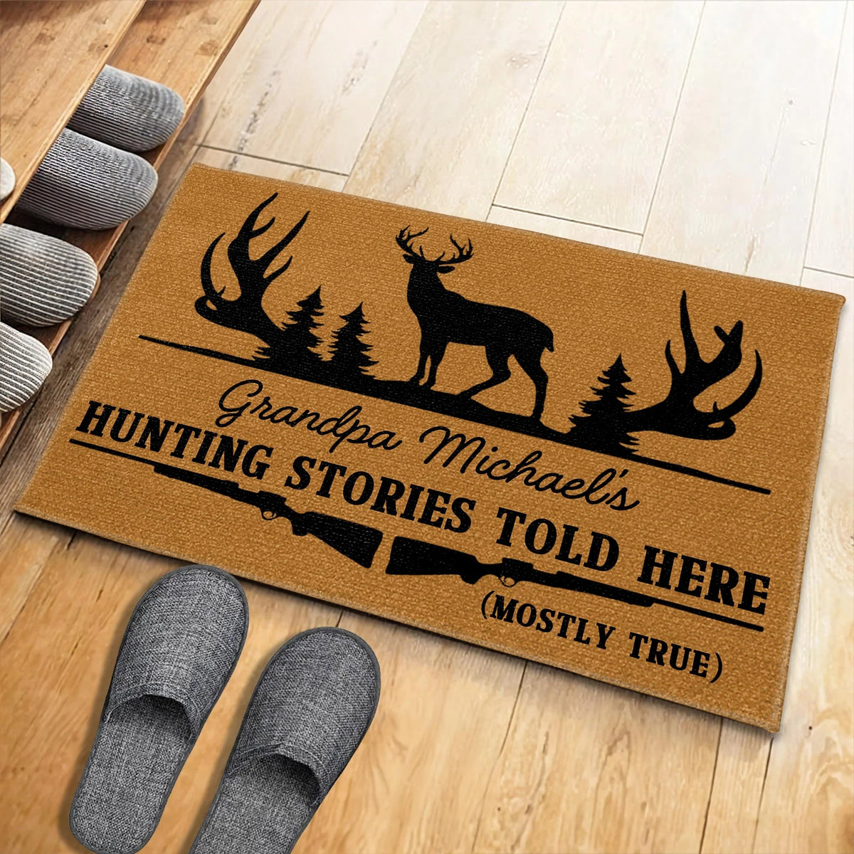 "Hunting Stories Told Here" Personalized Doormat - Custom Gift for Grandpa & Hunters