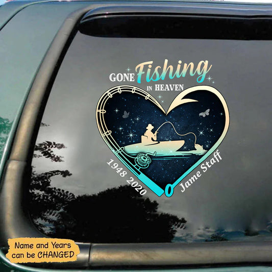 Forever Fishing in Heaven – Personalized Memorial Car Decal, Custom Tribute to a Loved One