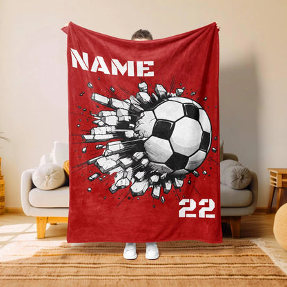 Personalized Soccer Throw Blanket with Custom Name & Number, Birthday Gift for Kids and Youth Football Players