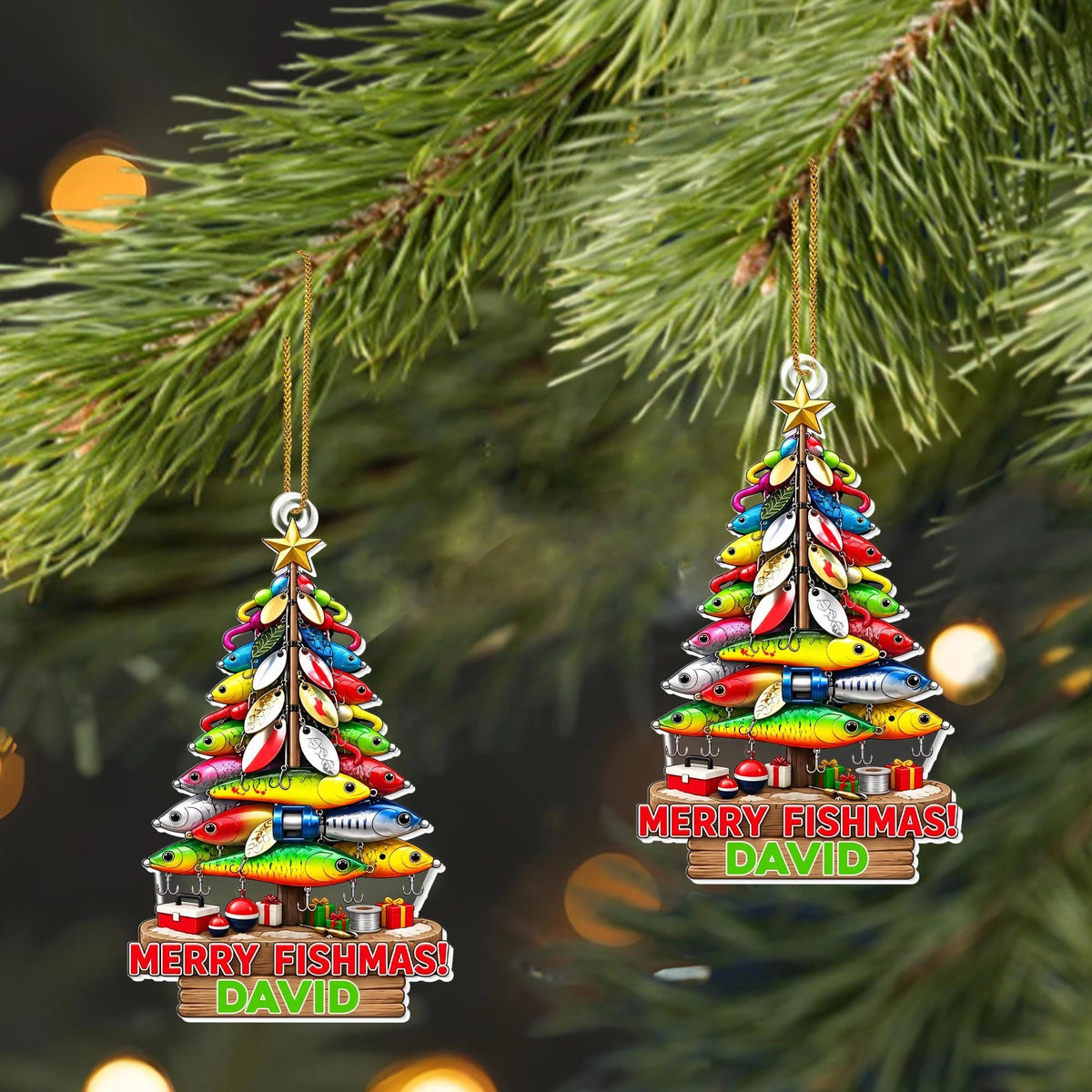 Merry Fishmas Tree Personalized Fishing Acrylic Christmas Ornament - Custom Holiday Gift for Fishing Lovers