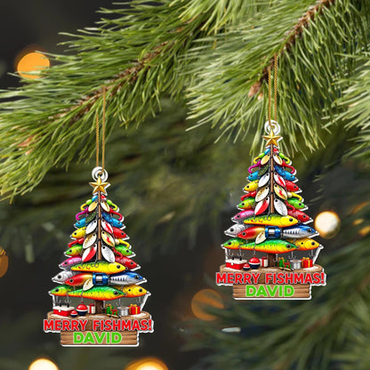 Merry Fishmas Tree Personalized Fishing Acrylic Christmas Ornament - Custom Holiday Gift for Fishing Lovers