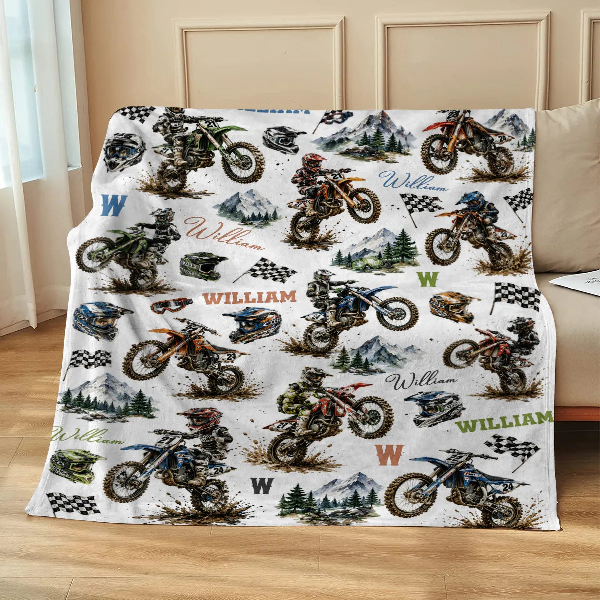 Little Rider, Big Adventures – Personalized Dirt Bike Blanket, Custom Name Motocross Gift for Young Riders