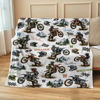 Little Rider, Big Adventures – Personalized Dirt Bike Blanket, Custom Name Motocross Gift for Young Riders