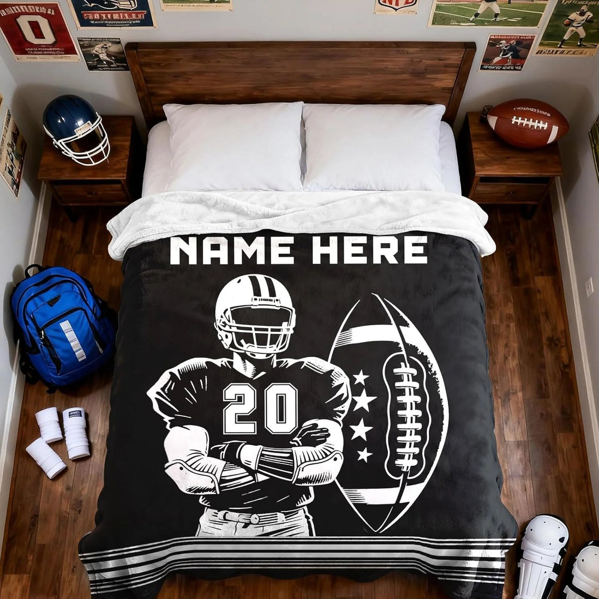 Personalized Football Jersey Fleece Throw Blanket, Customized Name and Jersey Number Design