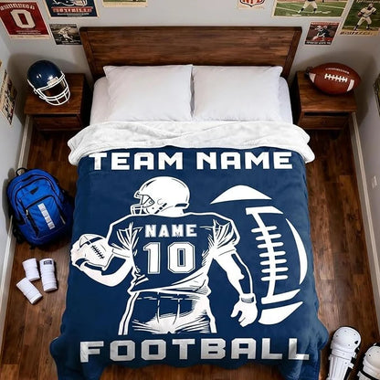 Football Jersey Style Custom Fleece Blanket - Personalized Throw With Name & Number