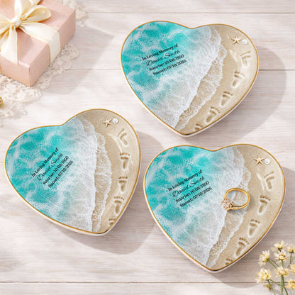 In Loving Memory Custom Jewelry Dish - Personalized Beach Ocean Heart Ring Holder Memorial Keepsake Gift for Family