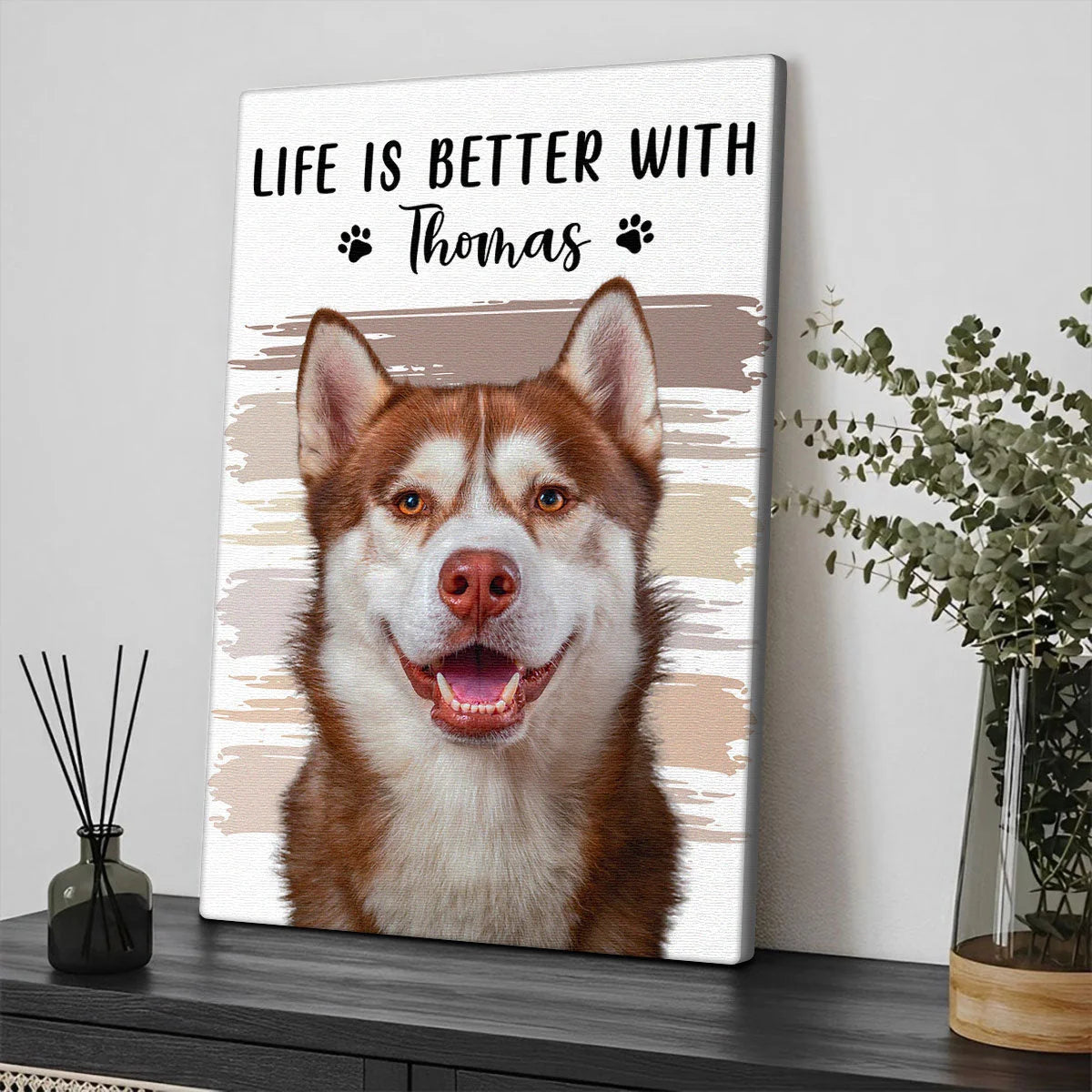 Life Is Sweeter With Paws by My Side – Personalized Pet Photo Canvas / Poster, Custom Dog & Cat Name Wall Art