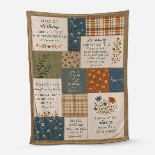 "I Can Do All Things" Personalized Bible Verse Patchwork Blanket- Custom Christian Family Comfort Gift