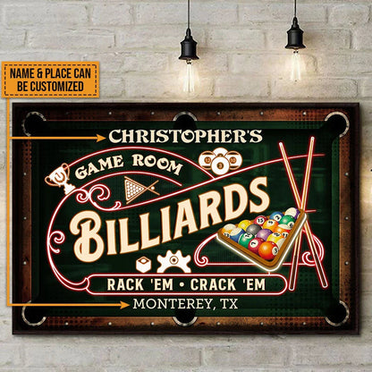 Shoot Straight & Have Fun Personalized Billiards Game Room Canvas - Custom Pool Player Wall Decor Gift for Dad