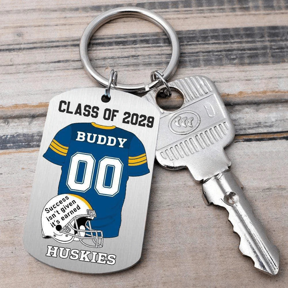 Personalized Football Metal Keychain - Custom Senior Graduation Photo Keyring for Players
