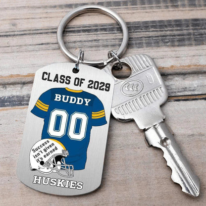 Personalized Football Metal Keychain - Custom Senior Graduation Photo Keyring for Players