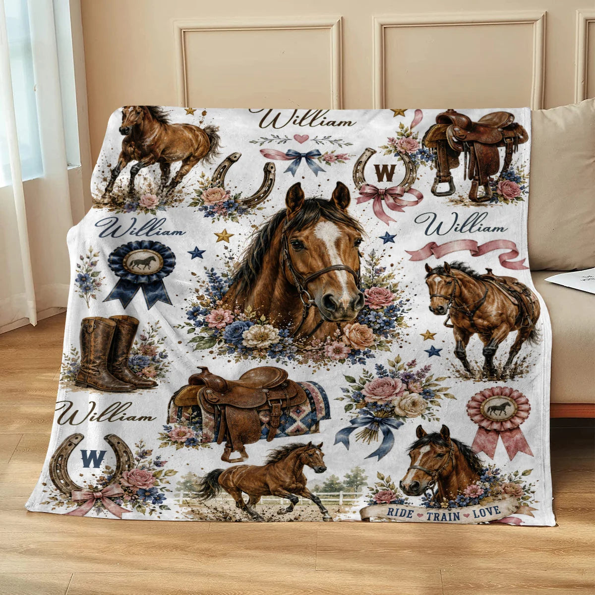 Custom Name Horse Blanket - Personalized Floral Western Cowgirl Gift for Horse Lovers