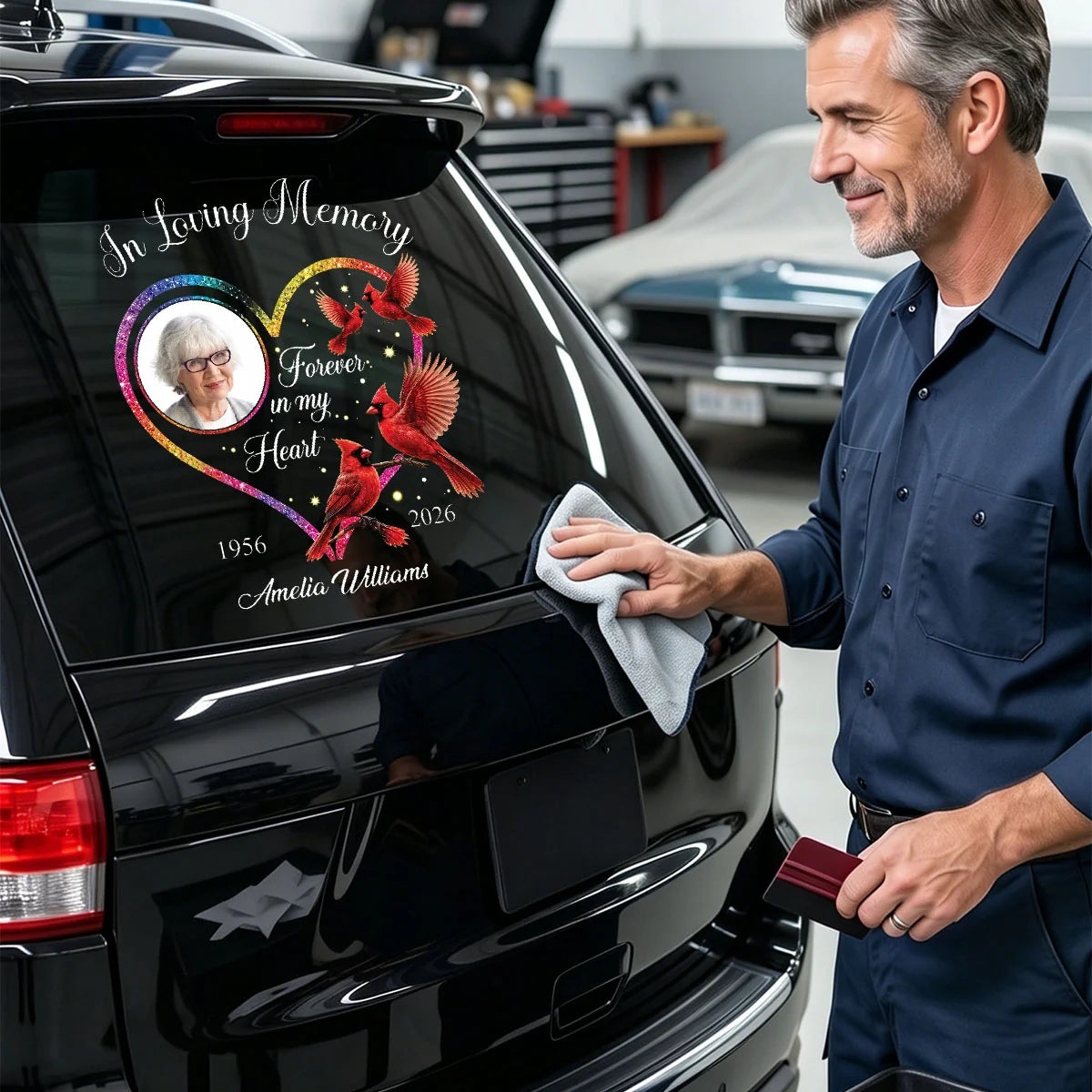 A Little Sign You're Always Near – Personalized Cardinal Memorial Photo Decal, Custom Remembrance Car Sticker