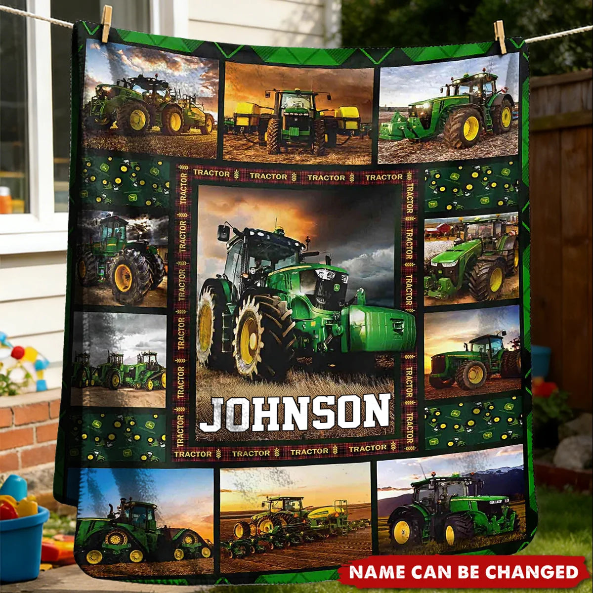 Personalized Green Farm Tractor Blanket With Custom Name - Soft Throw Gift For Farm Loving Kids