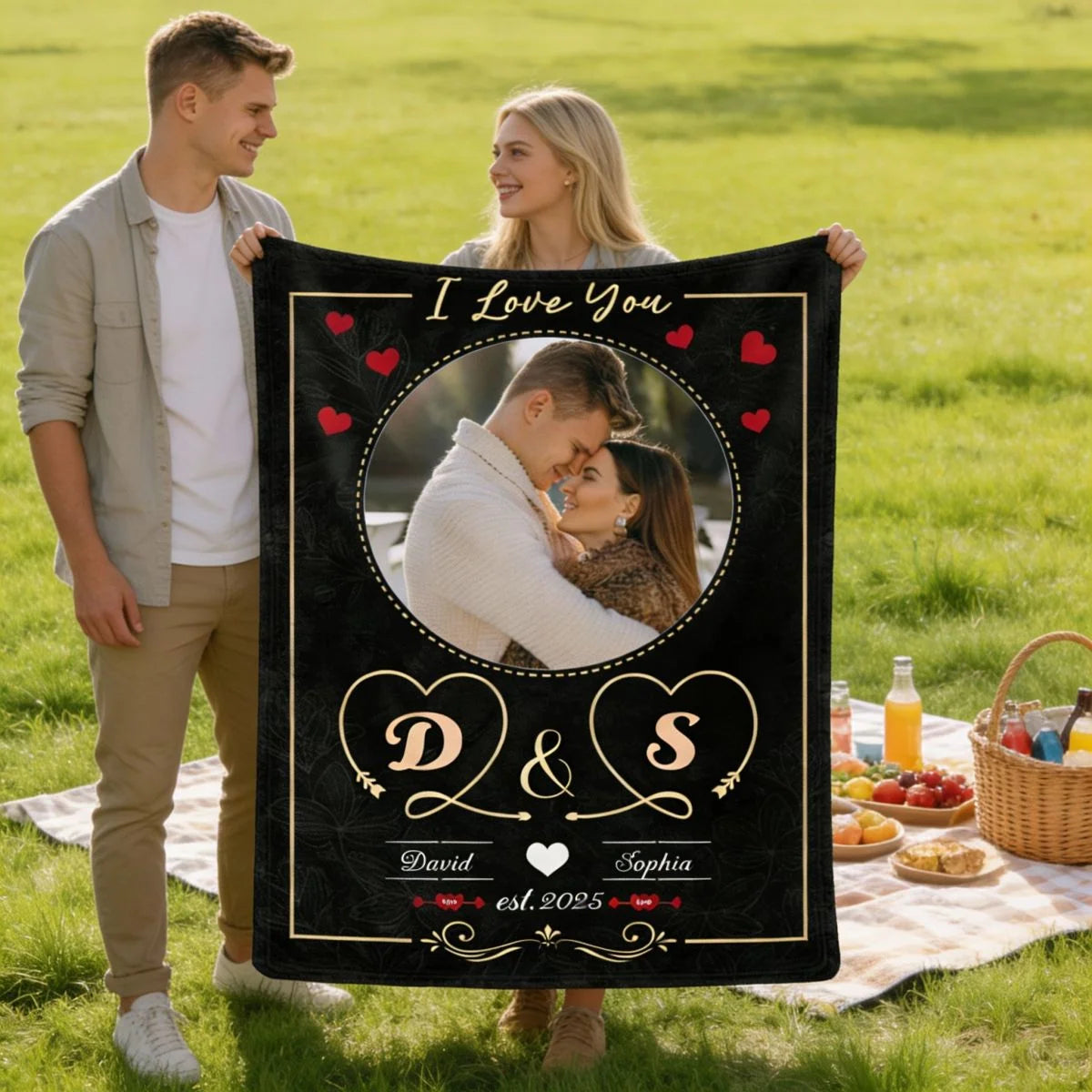 Personalized "I Love You" Photo Throw Blanket, Custom Picture Anniversary Gift for Couples