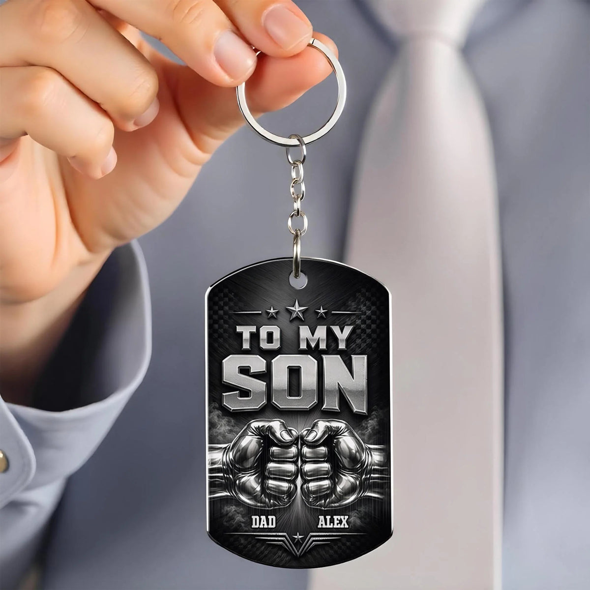 "To My Son My Little Boy Yesterday" Fist Bump Design Personalized Keychain - Custom Gift from Dad for Son Birthday