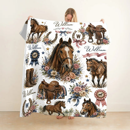 Custom Name Horse Blanket - Personalized Floral Western Cowgirl Gift for Horse Lovers