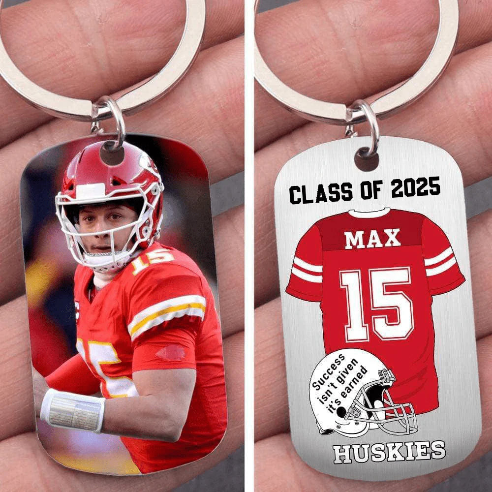 Personalized Football Metal Keychain - Custom Senior Graduation Photo Keyring for Players