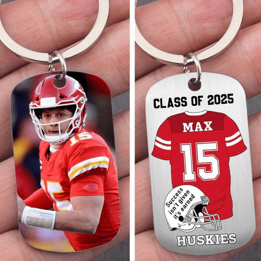 Personalized Football Metal Keychain - Custom Senior Graduation Photo Keyring for Players