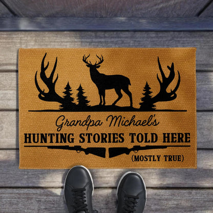 "Hunting Stories Told Here" Personalized Doormat - Custom Gift for Grandpa & Hunters
