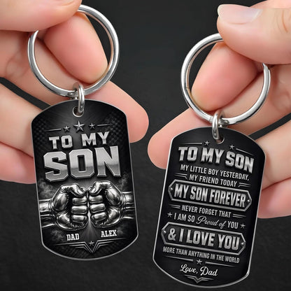 "To My Son My Little Boy Yesterday" Fist Bump Design Personalized Keychain - Custom Gift from Dad for Son Birthday