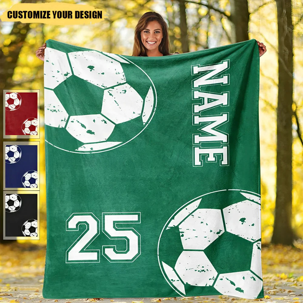 Custom Name Number Soccer Throw Blanket, Unique Soccer Keepsake Gift for Kids