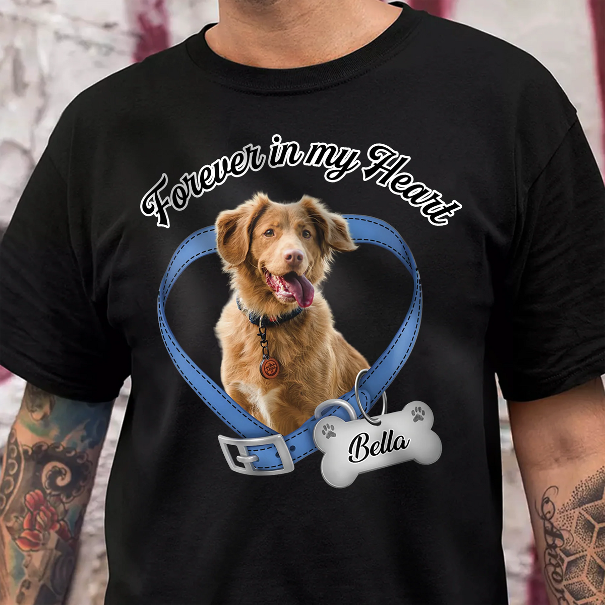 They Left Paw Prints on My Heart — "Forever in My Heart" Custom Pet Photo Memorial T-Shirt, a Loving Tribute to a Cherished Friend