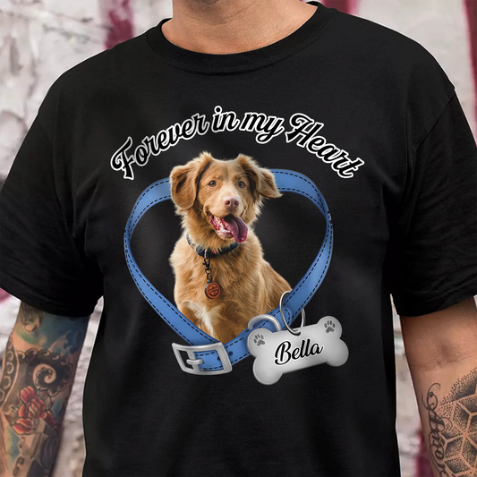 Wear Their Memory Proudly — "Forever in My Heart" Custom Pet Photo Memorial T-Shirt, They Left Paw Prints on My Heart