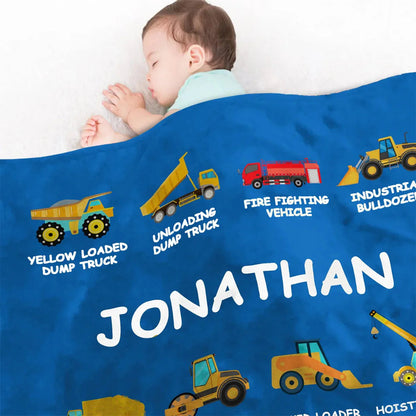 Personalized Construction Truck Blanket With Custom Name - Cozy Throw Gift for Truck Obsessed Kids