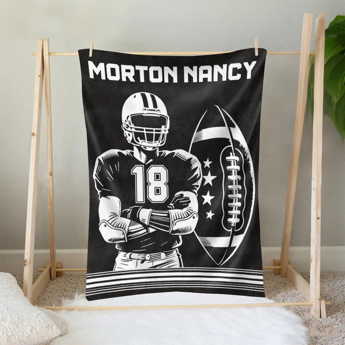 Personalized Football Jersey Fleece Throw Blanket, Customized Name and Jersey Number Design