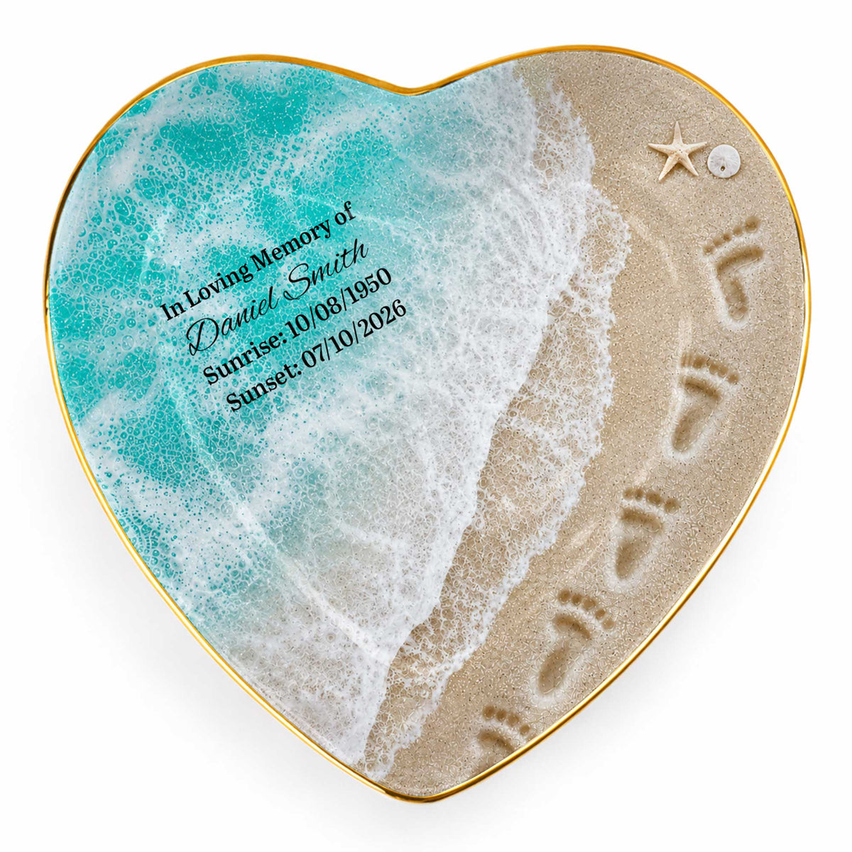 In Loving Memory Custom Jewelry Dish - Personalized Beach Ocean Heart Ring Holder Memorial Keepsake Gift for Family