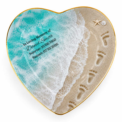 In Loving Memory Custom Jewelry Dish - Personalized Beach Ocean Heart Ring Holder Memorial Keepsake Gift for Family