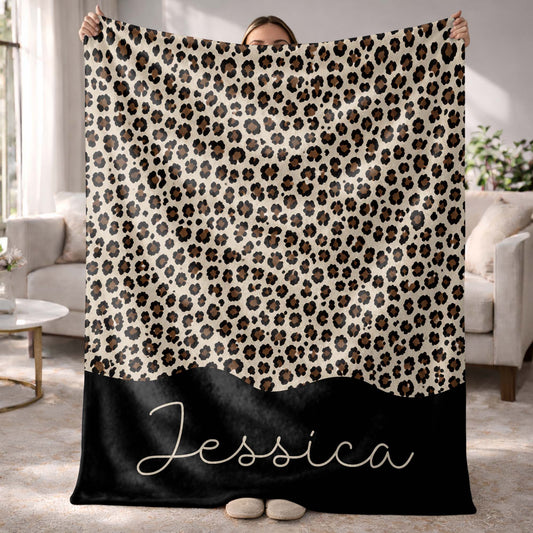 Wild & Fierce Leopard Print Blanket - Customized Name Cozy Gift for Leopard Pattern Fans