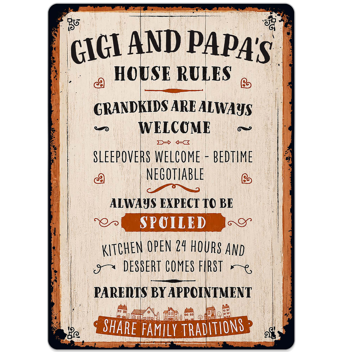 Gigi and Papa's House Rules Grandkids Welcome Personalized Metal Sign - Vintage Grandparent Wall Decor