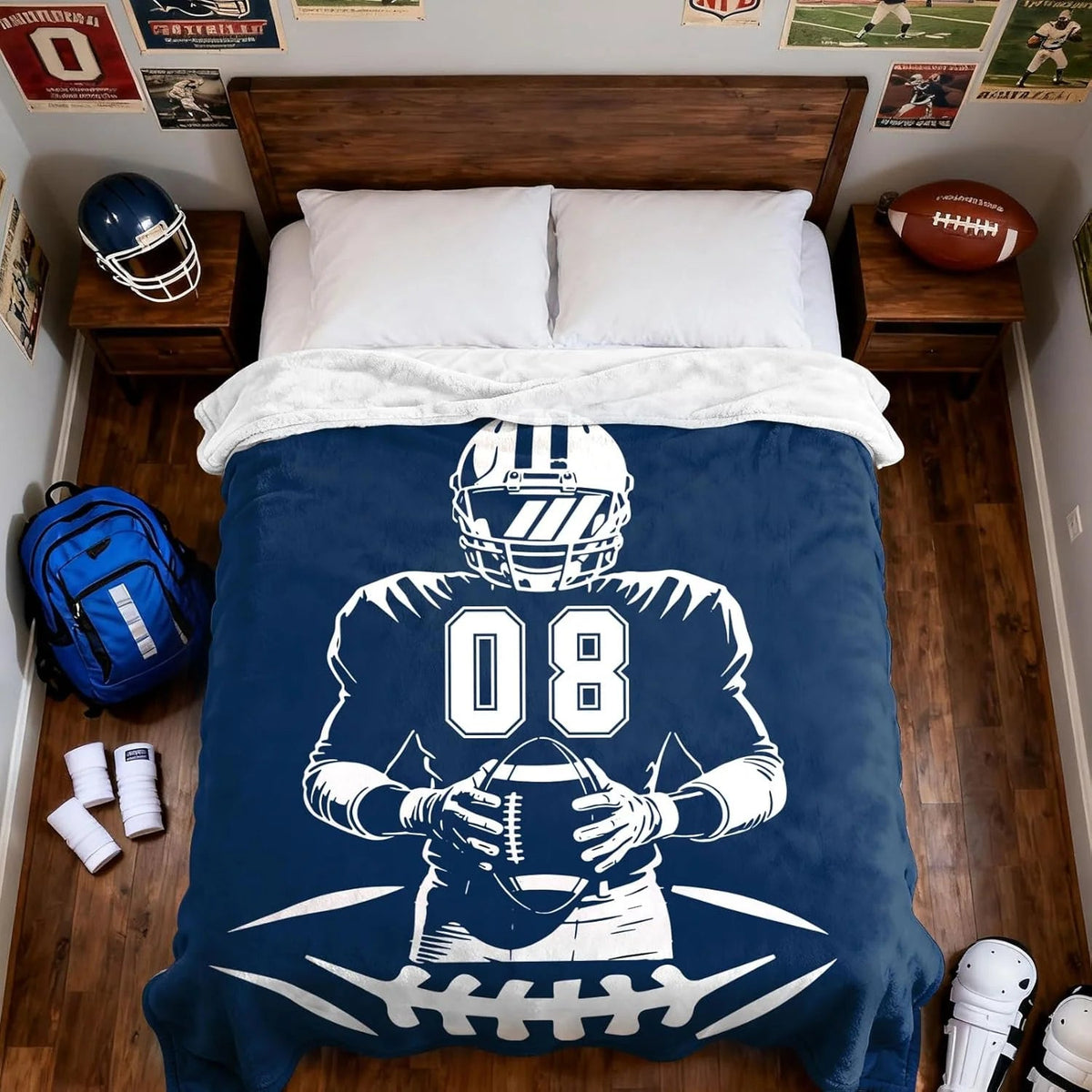 Personalized Football Jersey Blanket with Custom Name & Number - Perfect Throw Gift for Football Players