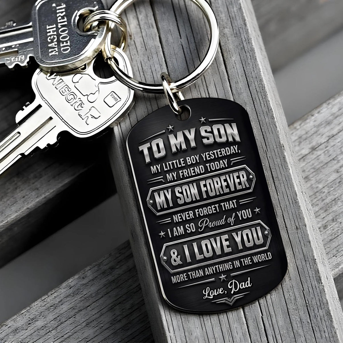 "To My Son My Little Boy Yesterday" Fist Bump Design Personalized Keychain - Custom Gift from Dad for Son Birthday