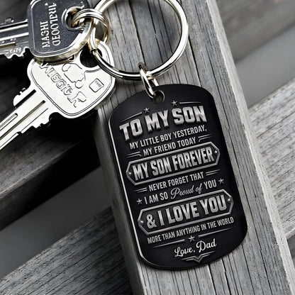 "To My Son My Little Boy Yesterday" Fist Bump Design Personalized Keychain - Custom Gift from Dad for Son Birthday