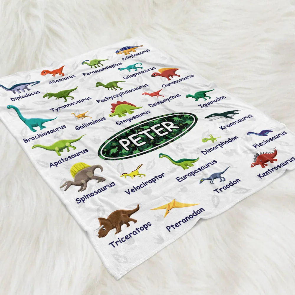 Personalized Dinosaur Chart Blanket - Custom Birthday Gift for Kids
