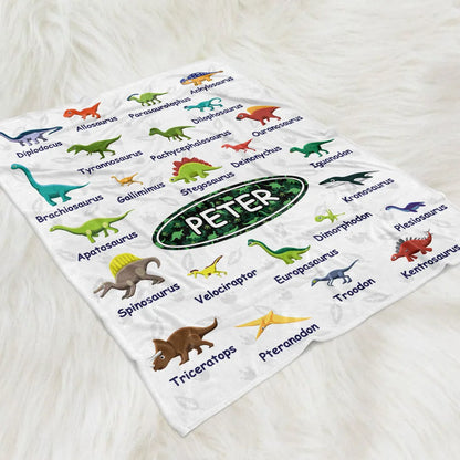Personalized Dinosaur Chart Blanket - Custom Birthday Gift for Kids
