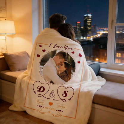 Personalized "I Love You" Photo Throw Blanket, Custom Picture Anniversary Gift for Couples