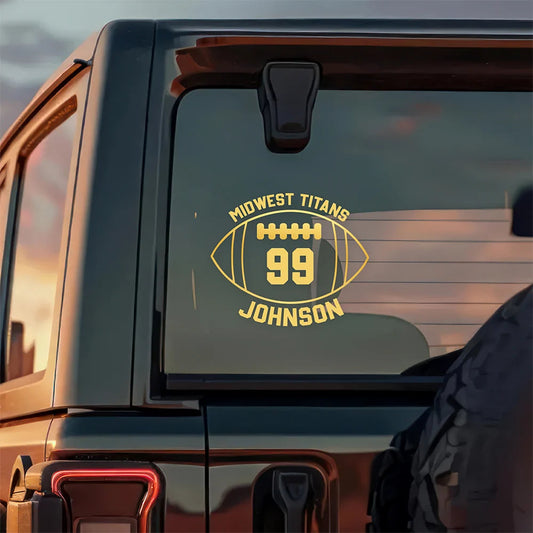 Every Mile, Every Game, All Team Pride – Personalized Football Car Decal, Custom Team Name & Jersey Number Sticker
