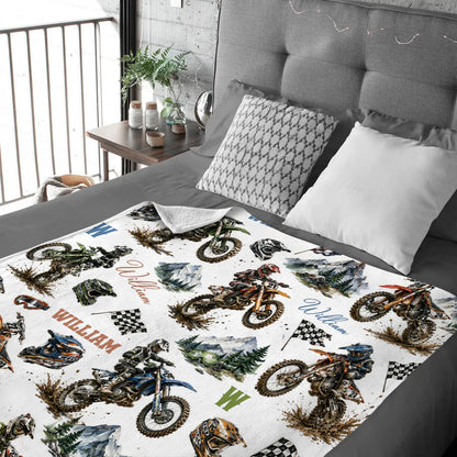 Little Rider, Big Adventures – Personalized Dirt Bike Blanket, Custom Name Motocross Gift for Young Riders