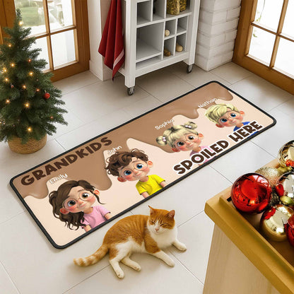 Custom Grandkids Spoiled Here Floor Runner Rug - Personalized Cartoon Mat for Grandparent Home