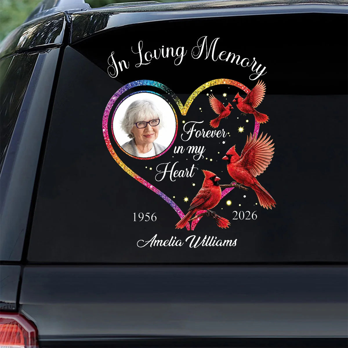 A Little Sign You're Always Near – Personalized Cardinal Memorial Photo Decal, Custom Remembrance Car Sticker