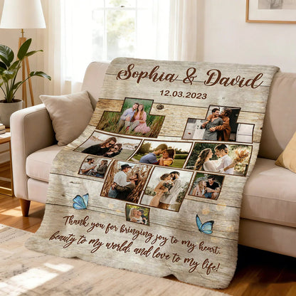 "Thank You for Bringing Joy to My Heart" Custom Photo Blanket - Personalized Anniversary Keepsake for Couples