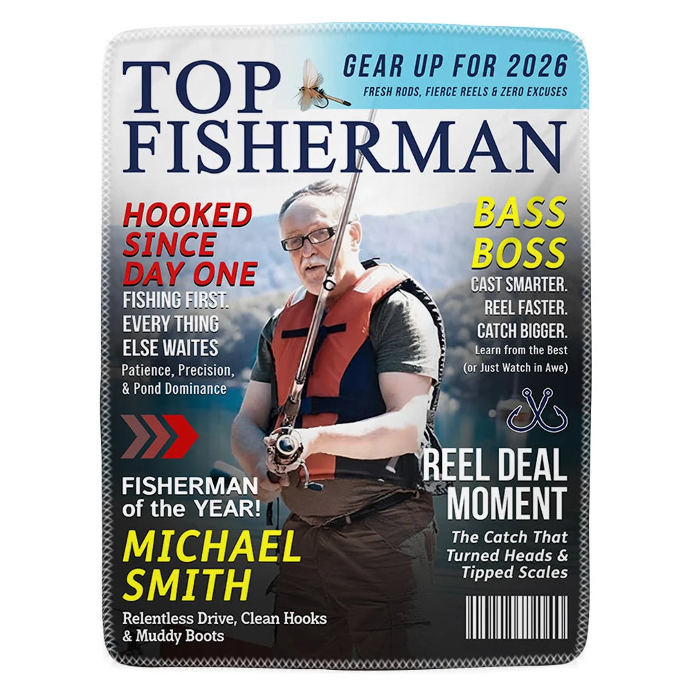 Custom Fishing Photo Blanket - Top Fisherman Personalized Throw Blanket for Dad & Grandpa
